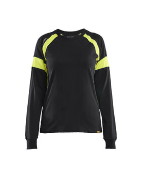 Damen Langarm T-Shirt mit High Vis Schwarz/Gelb