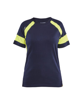 Damen T-Shirt mit High Vis Marineblau/Gelb