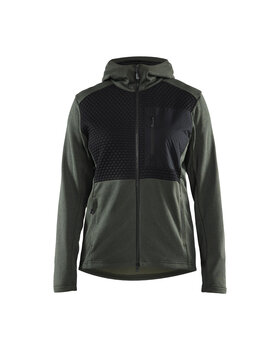 Damen Kapuzensweater mit Reißverschluss Herbstgrün/Schwarz