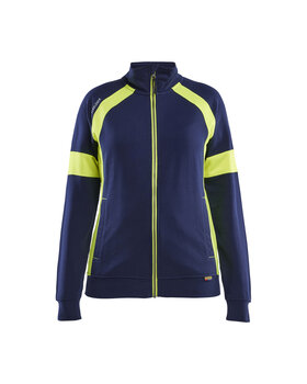 Damen Sweatshirt mit High Vis Full Zip Marineblau/ High Vis Gelb