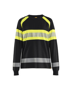 Damen High Vis Langarmshirt Schwarz/High Vis Gelb