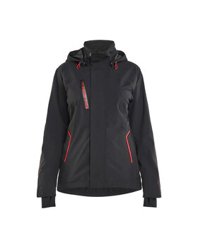 Damen Shell Jacke Stretch Schwarz/Rot