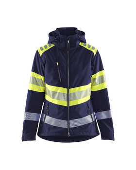 Damen High Vis Softshell Jacke Marineblau/ High Vis Gelb