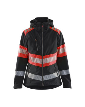 Damen High Vis Softshell JackeSchwarz/High Vis Rot