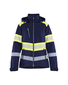 Damen High Vis Softshell Winterjacke leicht gefüttert Marineblau/ High Vis Gelb