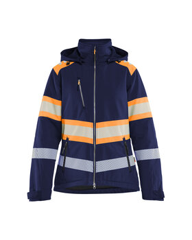 Damen High Vis Softshell Winterjacke leicht gefüttert Marineblau/Orange