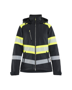 Damen High Vis Softshell Winterjacke leicht gefüttert Schwarz/High Vis Gelb