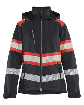 Damen High Vis Softshell Winterjacke leicht gefüttert Schwarz/High Vis Rot