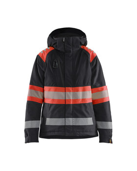 Damen High Vis Winterjacke Schwarz/High Vis Rot