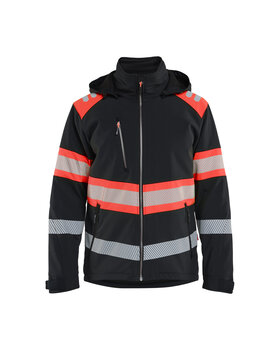 High Vis Softshell Winterjacke leicht gefüttert Schwarz/High Vis Rot