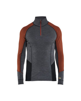 Unterhemd Half-Zip XWARM, 100% Merino Mid grey/Dunkelrot