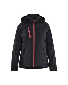Leichte gefütterte Damen Winterjacke Softshell Schwarz/Rot