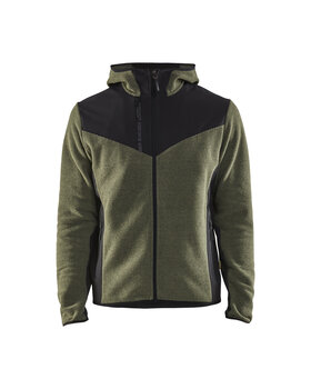 Strickjacke mit Softshell Herbstgrün/Schwarz