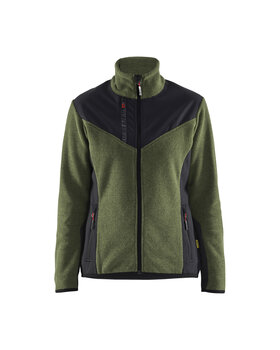Damen Strickjacke mit Softshell Herbstgrün/Schwarz