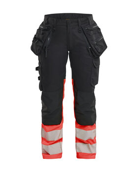 Damen High Vis Hose Stretch Schwarz/High Vis Rot