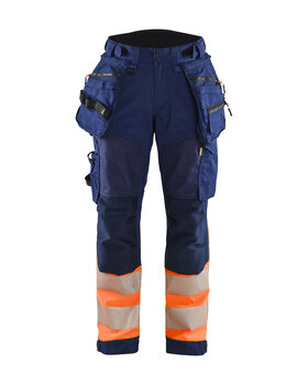 Damen High Vis Arbeitshose Softshell Marineblau/Orange
