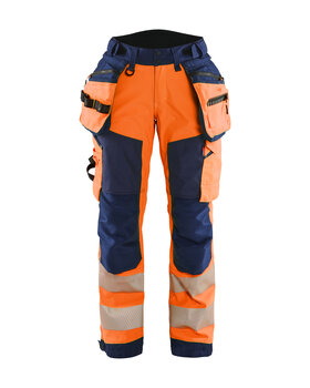 Damen High Vis Softshell Arbeitshose High Vis Orange/Marineblau