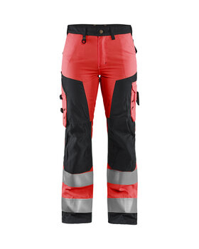 Damen High Vis Arbeitshose ohne Werkzeugtaschen High Vis Rot/Schwarz