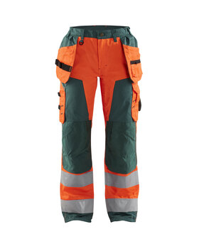 Damen High Vis Arbeitshose mit Werkzeugtaschen High Vis Orange/Grün