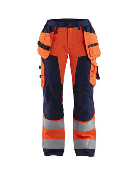 Damen High Vis Arbeitshose mit Werkzeugtaschen High Vis Orange/Marineblau