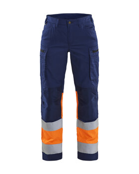 Damen High Vis Arbeitshose mit StretchMarineblau/Orange