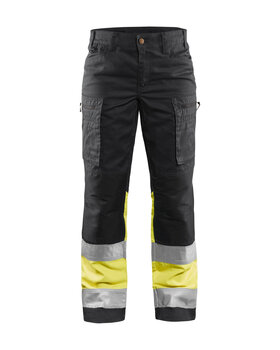Damen High Vis Arbeitshose mit Stretch Schwarz/Gelb