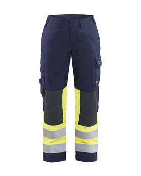 Damen Multinorm Arbeitshose Marineblau/ High Vis Gelb