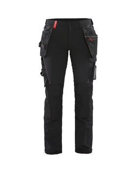 Damen Handwerker Arbeitshose  4-Wege-Stretch Schwarz/Rot