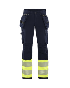Damen High Vis Arbeitshose 4-Wege-Stretch Marineblau/ High Vis Gelb