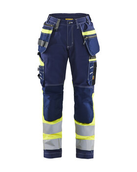 Damen High Vis Arbeitshose mit Stretch Marineblau/Gelb